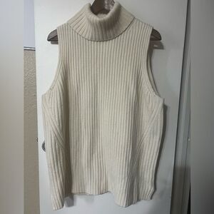 J.Crew Cream Sleeveless Turtleneck Sweater Merino Wool SzL Winter Comfy Classic